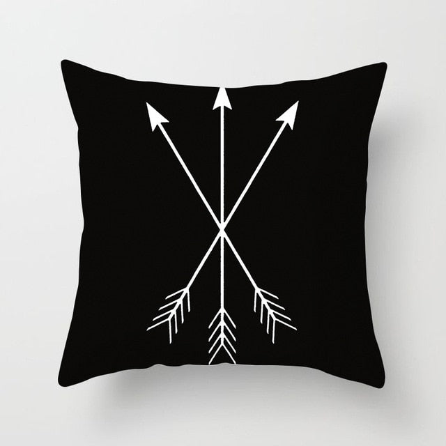 Geometric Cushion Cover Black and White Polyester Throw Pillow Case