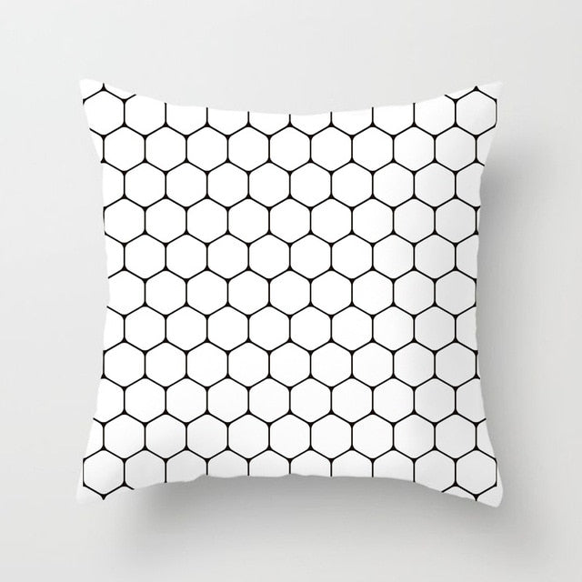 Geometric Cushion Cover Black and White Polyester Throw Pillow Case