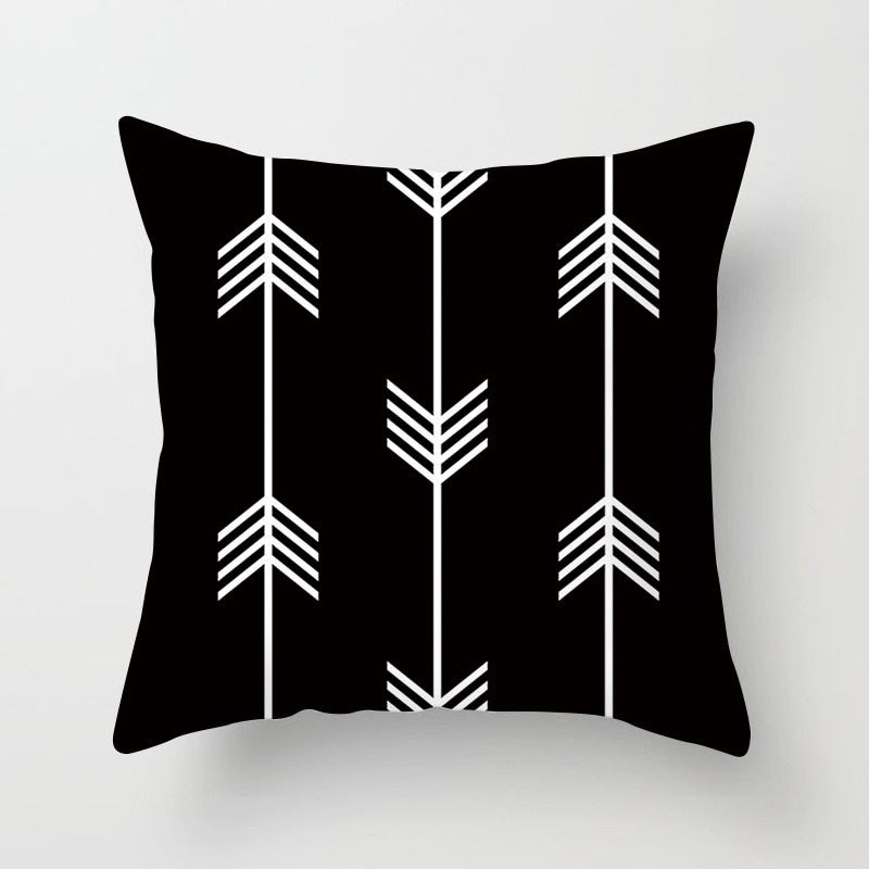 Geometric Cushion Cover Black and White Polyester Throw Pillow Case
