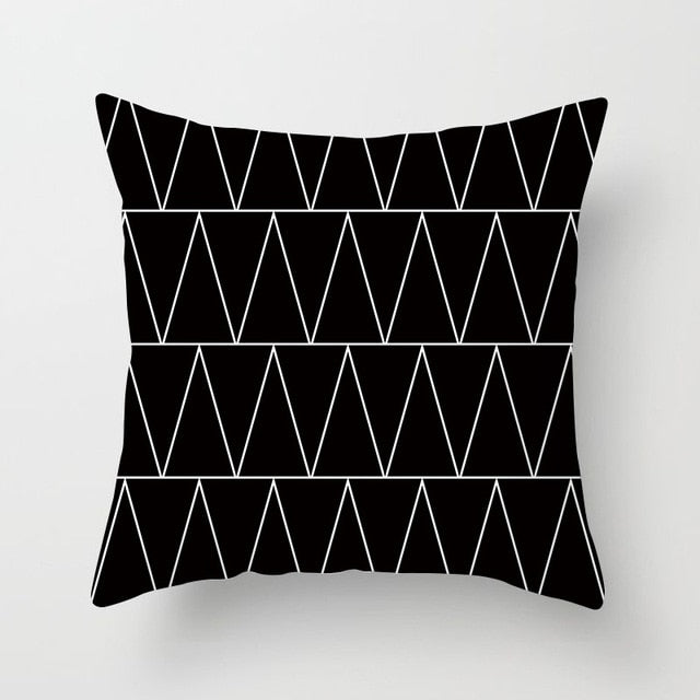 Geometric Cushion Cover Black and White Polyester Throw Pillow Case
