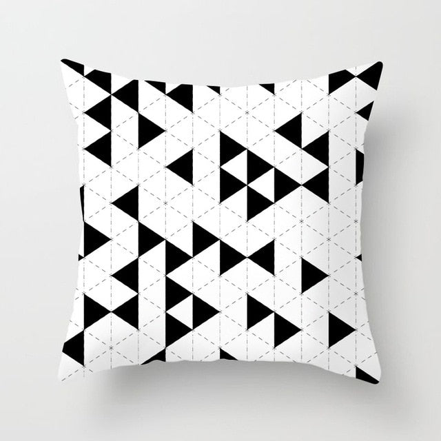 Geometric Cushion Cover Black and White Polyester Throw Pillow Case