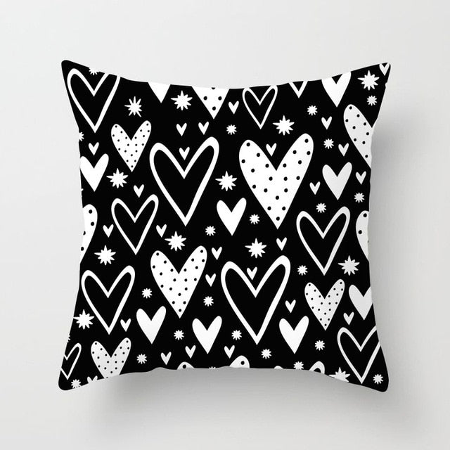 Geometric Cushion Cover Black and White Polyester Throw Pillow Case