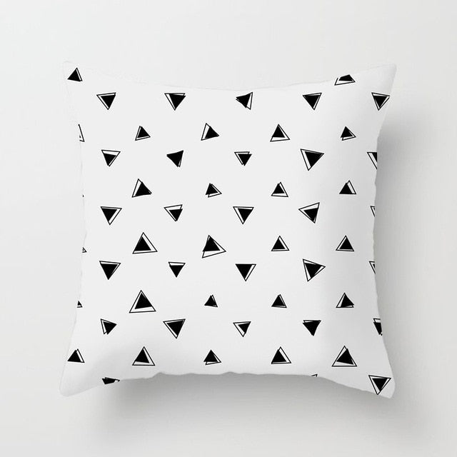 Geometric Cushion Cover Black and White Polyester Throw Pillow Case