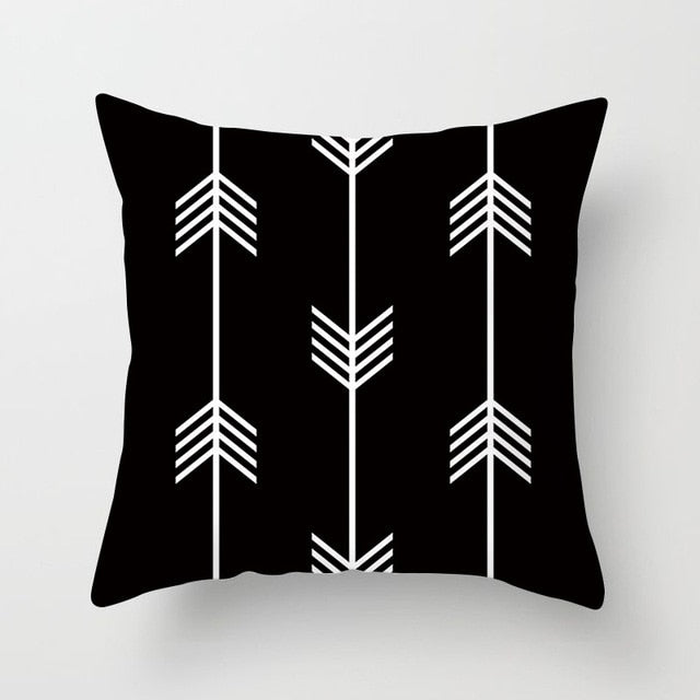 Geometric Cushion Cover Black and White Polyester Throw Pillow Case