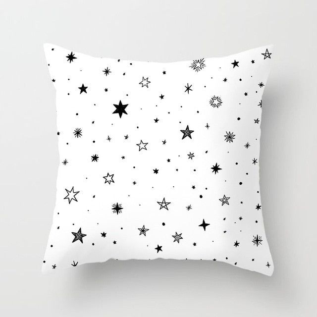 Geometric Cushion Cover Black and White Polyester Throw Pillow Case