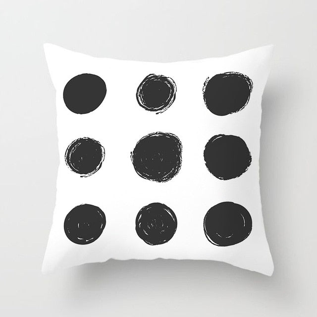 Geometric Cushion Cover Black and White Polyester Throw Pillow Case