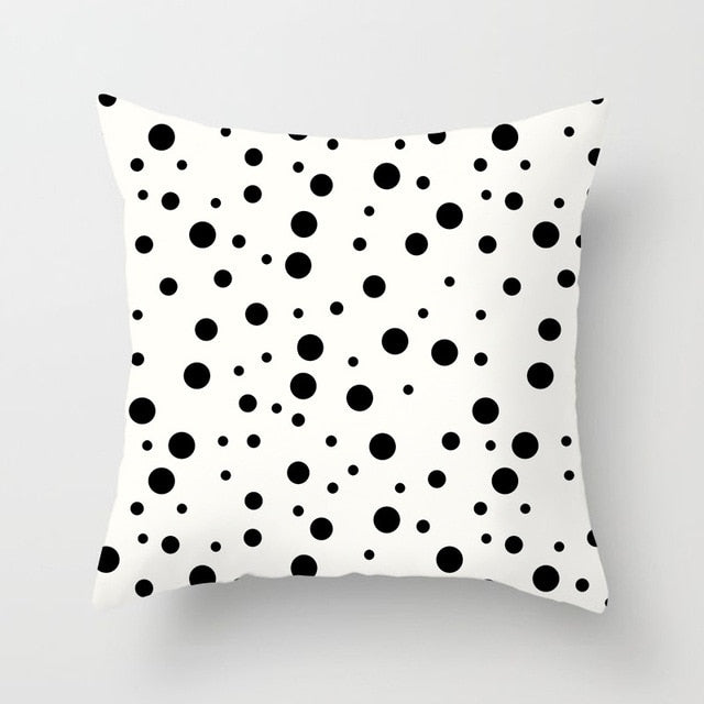 Geometric Cushion Cover Black and White Polyester Throw Pillow Case