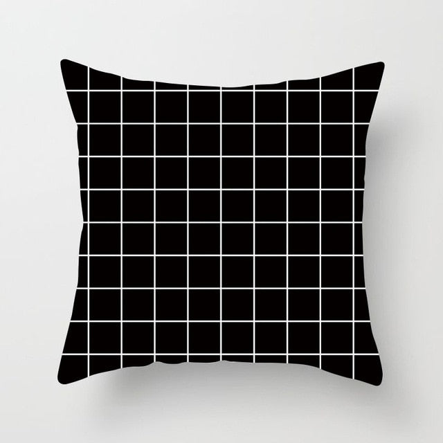 Geometric Cushion Cover Black and White Polyester Throw Pillow Case