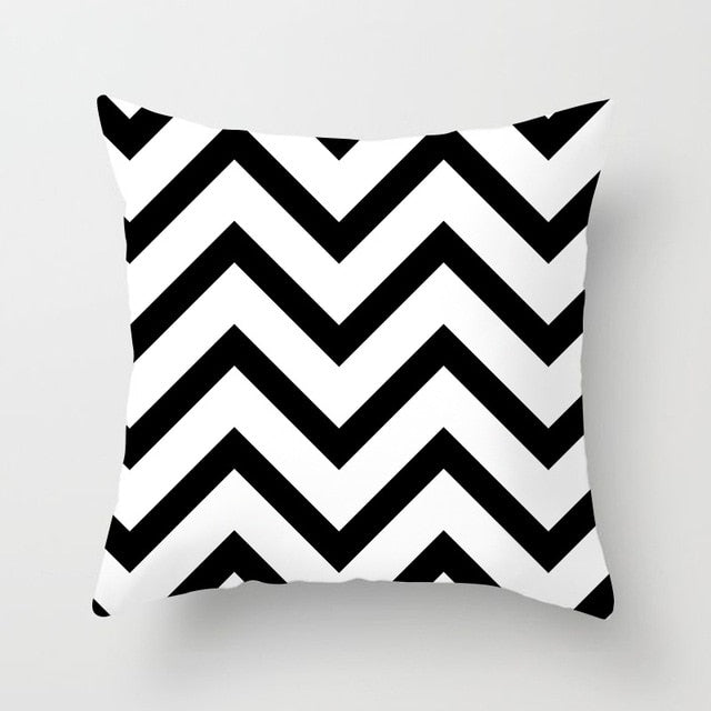 Geometric Cushion Cover Black and White Polyester Throw Pillow Case