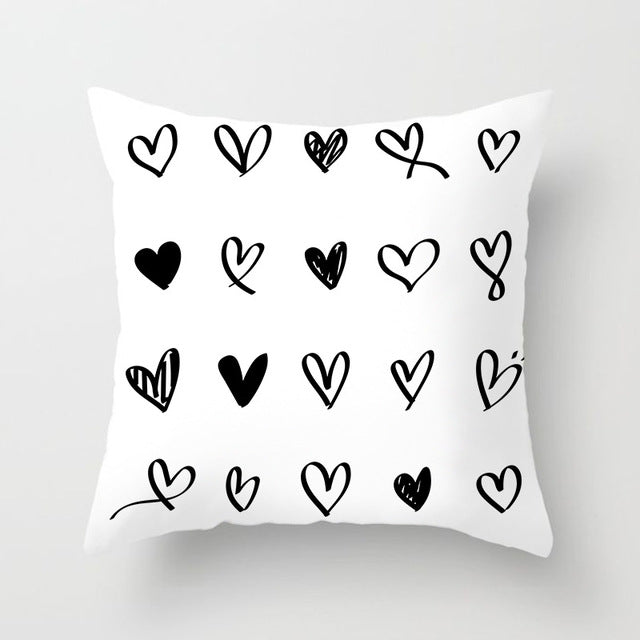 Geometric Cushion Cover Black and White Polyester Throw Pillow Case