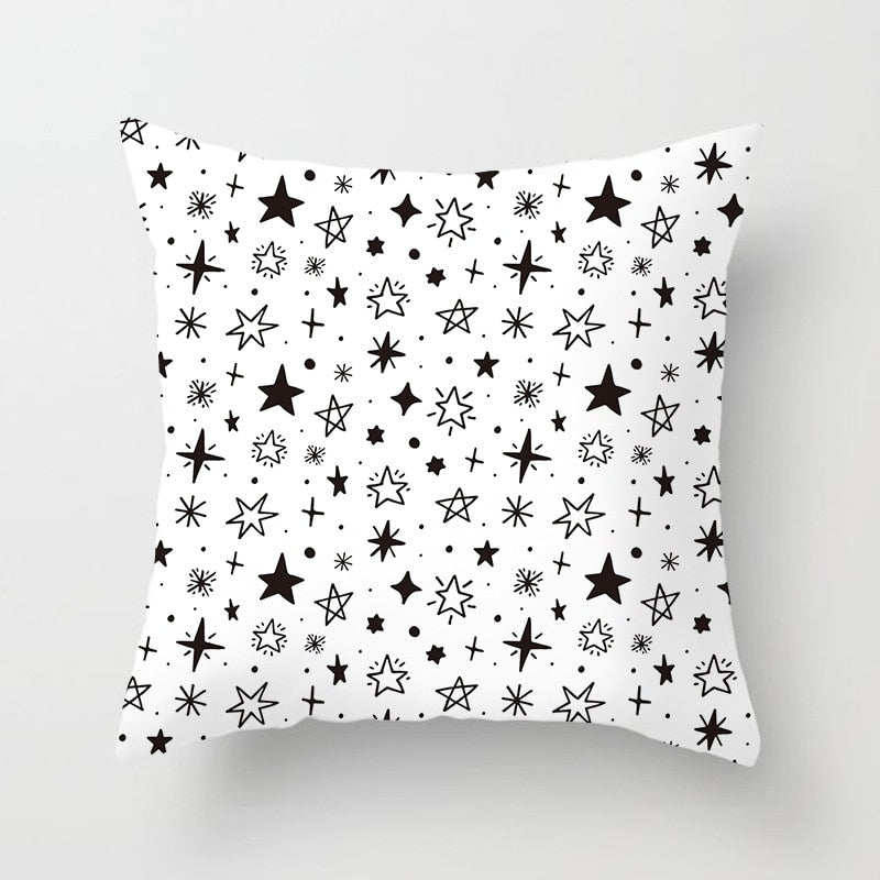 Geometric Cushion Cover Black and White Polyester Throw Pillow Case