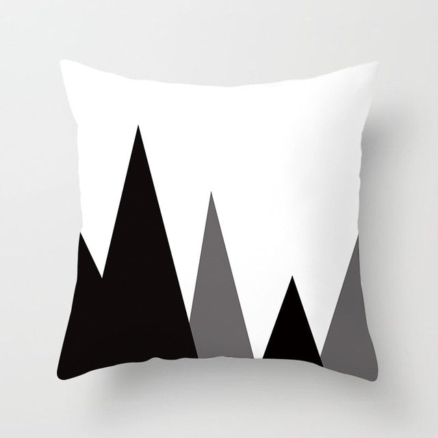 Geometric Cushion Cover Black and White Polyester Throw Pillow Case