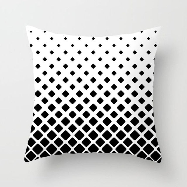 Geometric Cushion Cover Black and White Polyester Throw Pillow Case