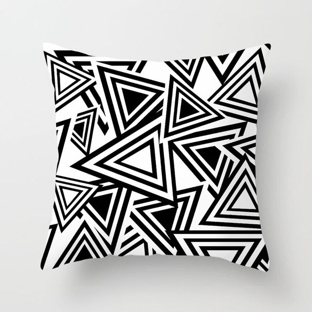Geometric Cushion Cover Black and White Polyester Throw Pillow Case