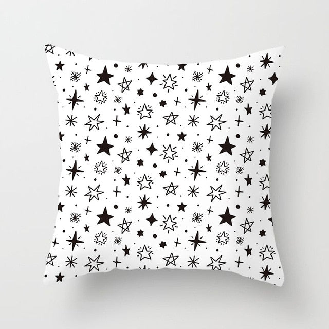 Geometric Cushion Cover Black and White Polyester Throw Pillow Case
