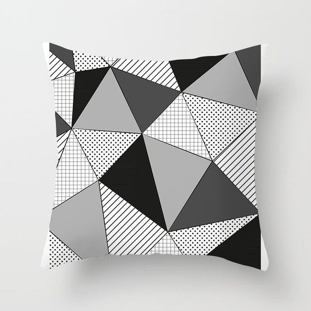 Geometric Cushion Cover Black and White Polyester Throw Pillow Case