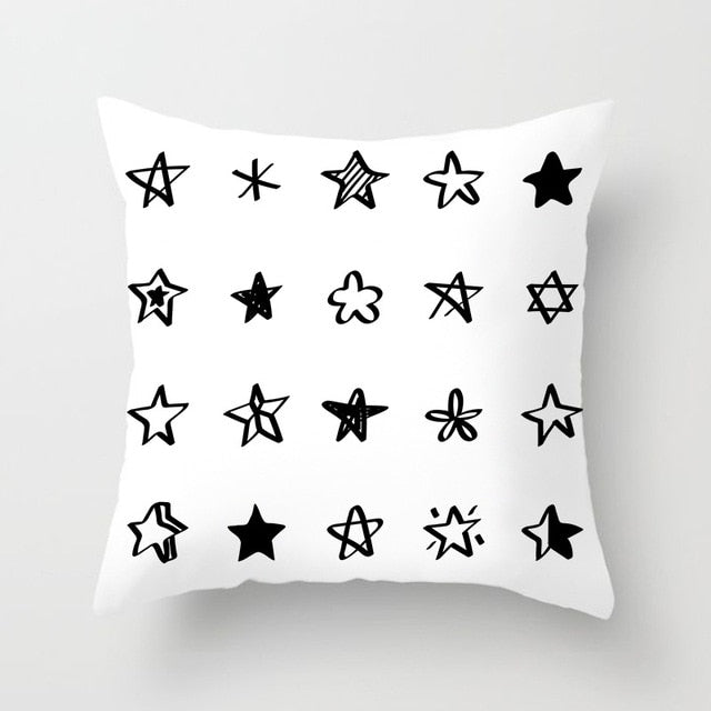 Geometric Cushion Cover Black and White Polyester Throw Pillow Case