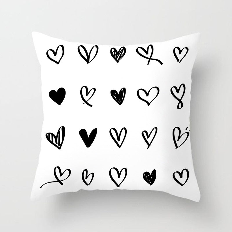 Geometric Cushion Cover Black and White Polyester Throw Pillow Case