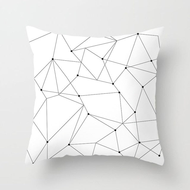 Geometric Cushion Cover Black and White Polyester Throw Pillow Case