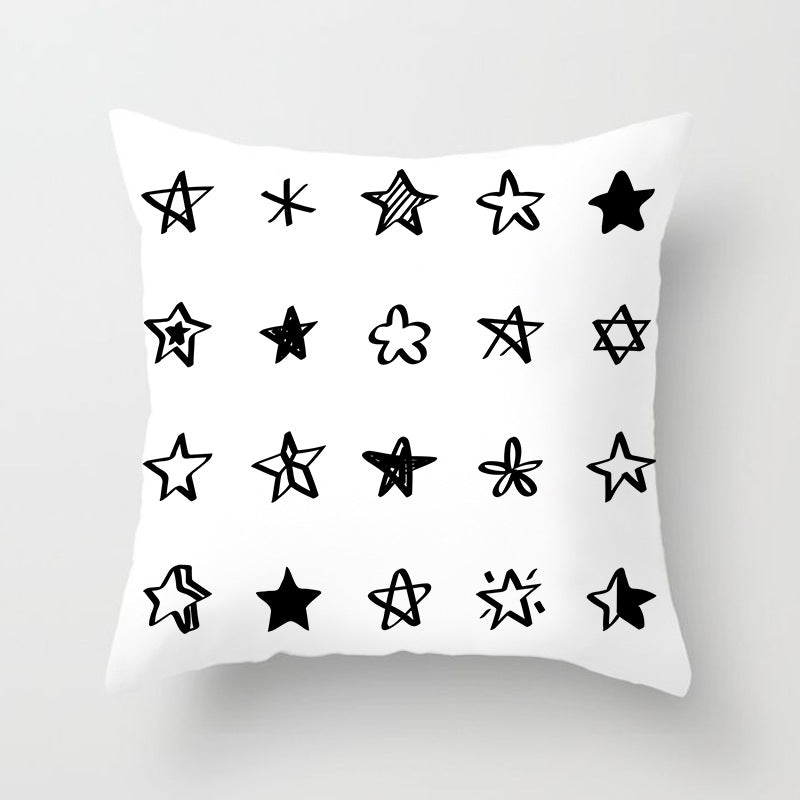 Geometric Cushion Cover Black and White Polyester Throw Pillow Case