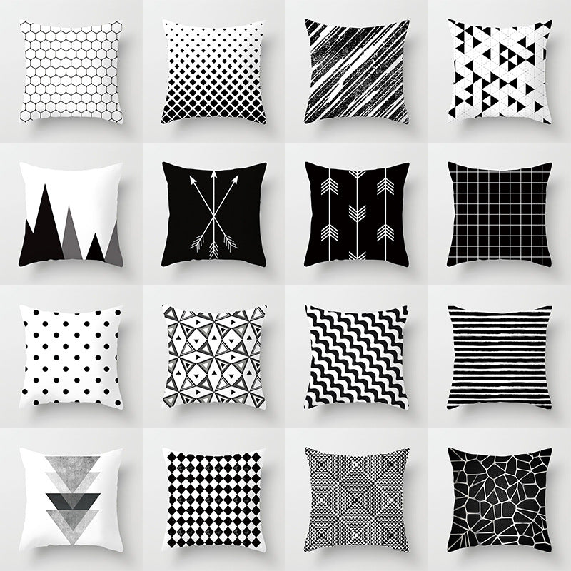 Geometric Cushion Cover Black and White Polyester Throw Pillow Case