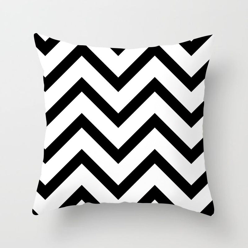 Geometric Cushion Cover Black and White Polyester Throw Pillow Case