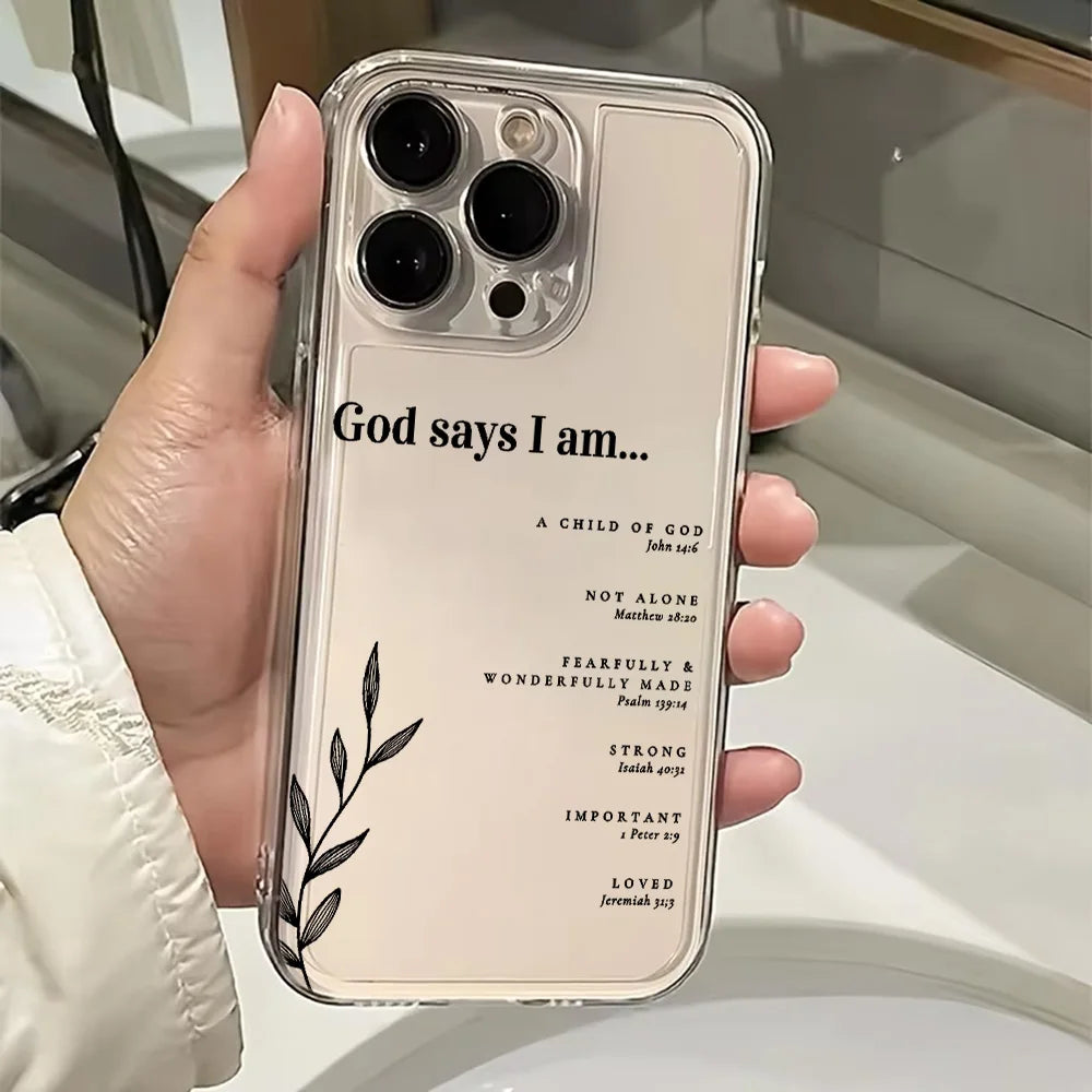 Christian Affirmations Bible Verse Scripture Quote Phone Case For iPhone 16e 16 15 14 13 12 11 Pro Max Plus Transparent Soft TPU
