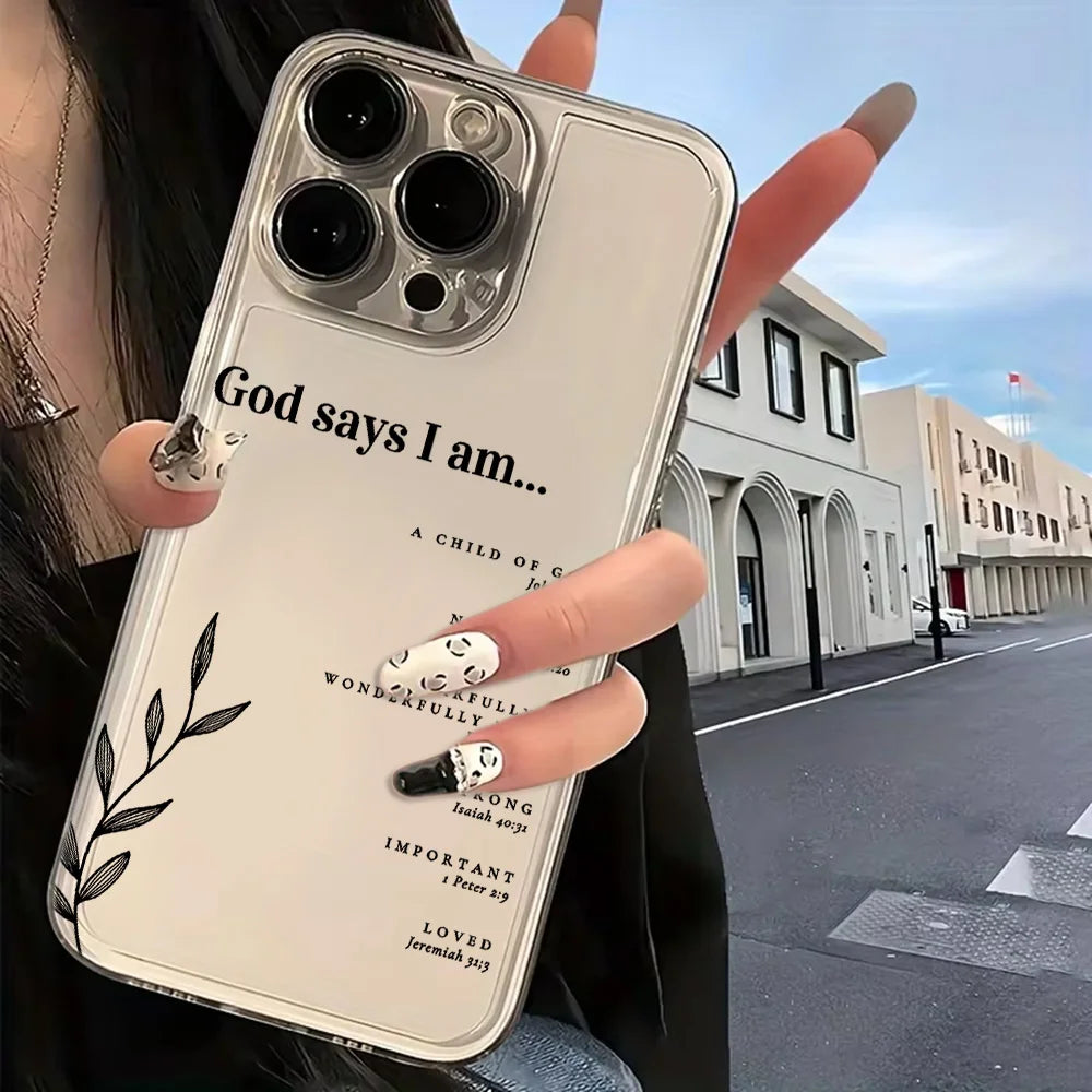 Christian Affirmations Bible Verse Scripture Quote Phone Case For iPhone 16e 16 15 14 13 12 11 Pro Max Plus Transparent Soft TPU