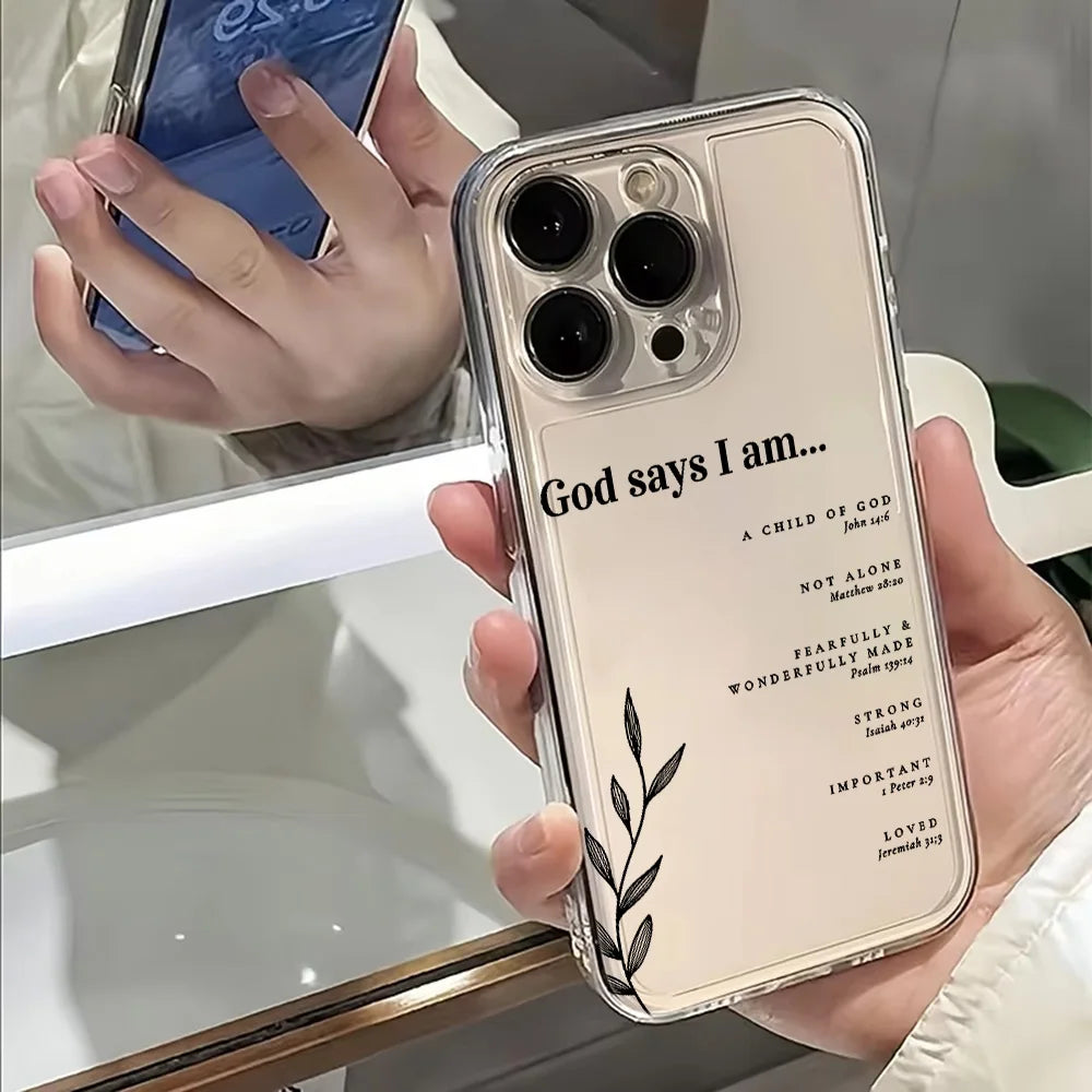 Christian Affirmations Bible Verse Scripture Quote Phone Case For iPhone 16e 16 15 14 13 12 11 Pro Max Plus Transparent Soft TPU